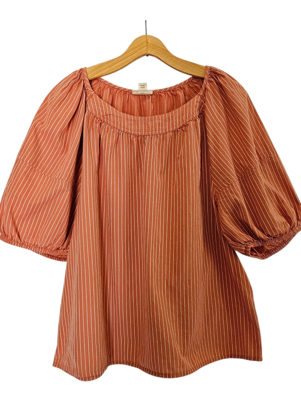 Striped Rust Puff Sleeve Women's Top A.N.A. Peasant Blouse Womens L Striped Rust